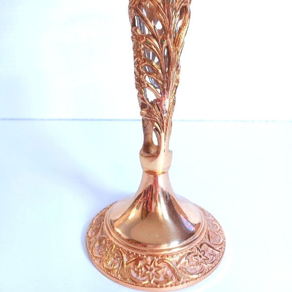 Antique Victorian Brass Base with Fluted Glass Vase - Picture 3 of 5